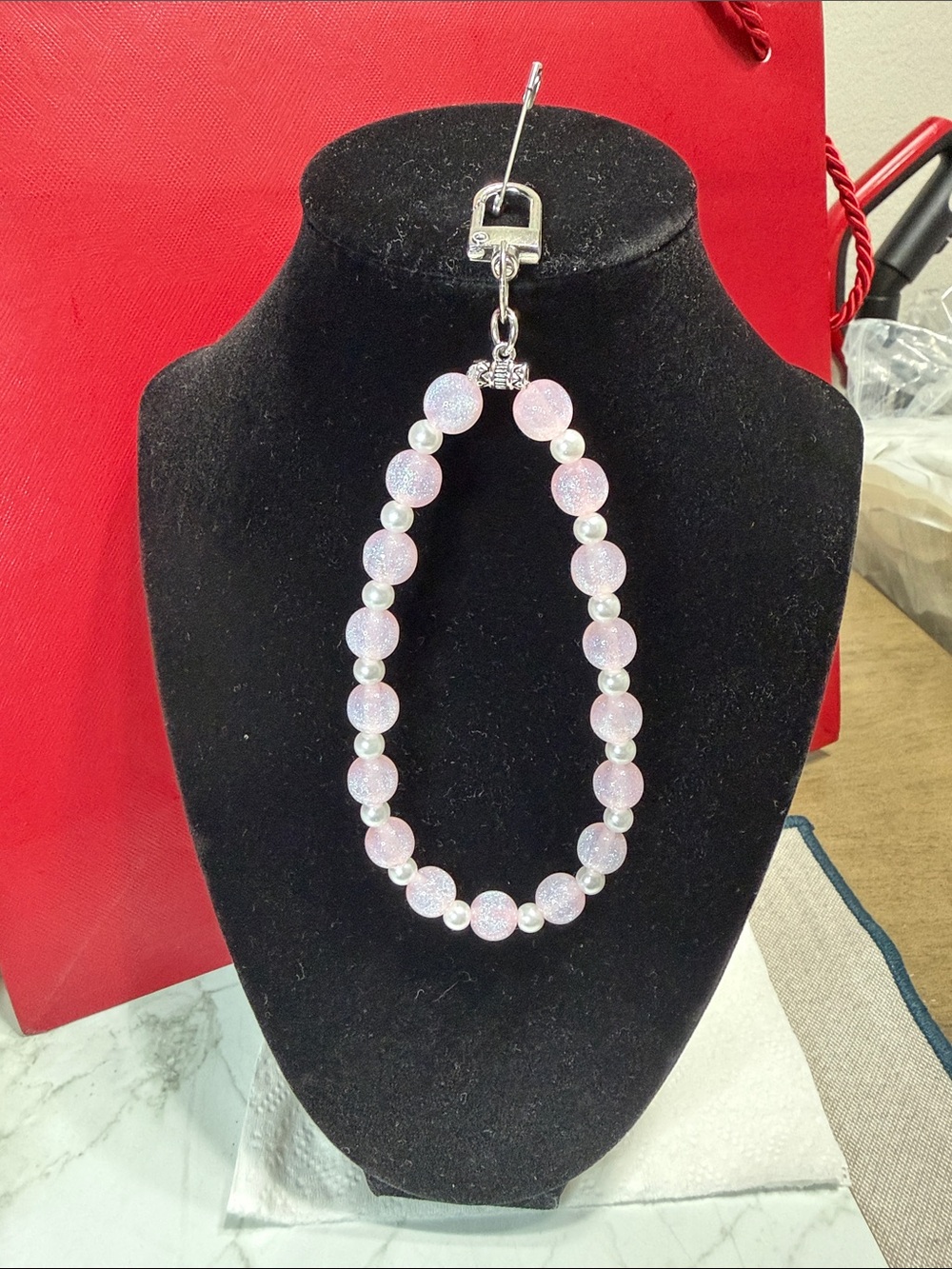 Handcrafted Pink Phone Strap